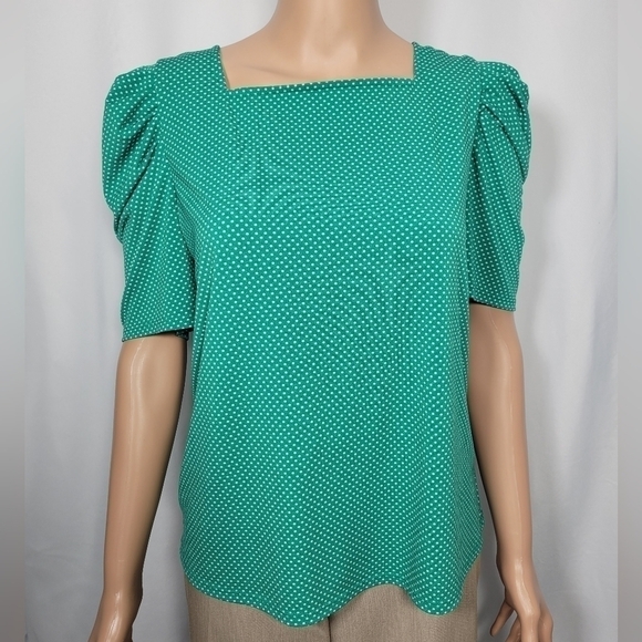 Adrianna Papell Green Polka Dot Print Shirt - Picture 1 of 6